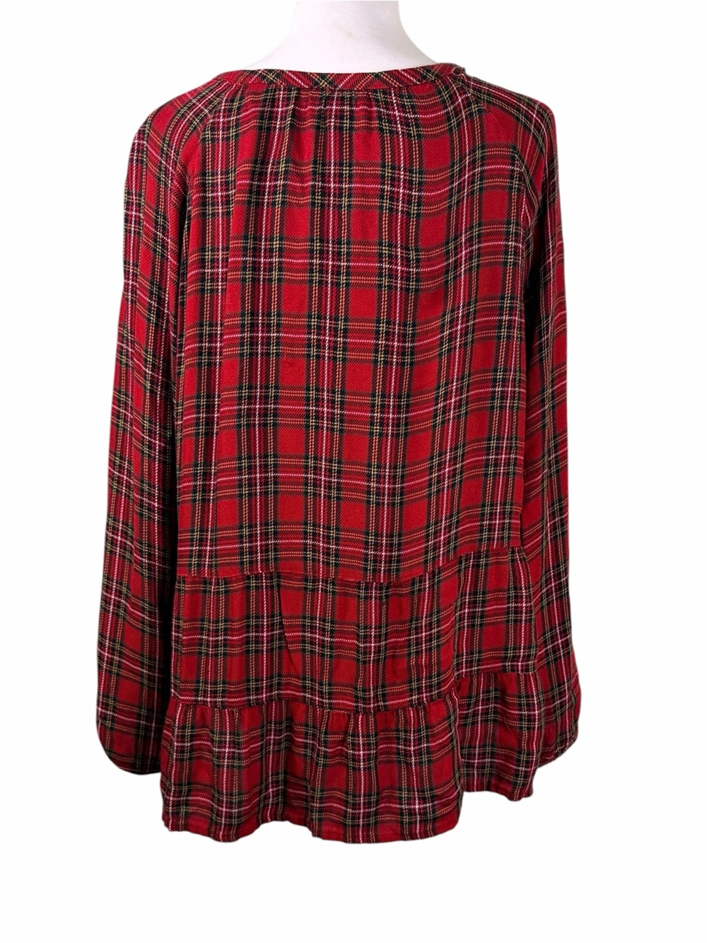 J.Jill Red Plaid Ruffle Hem Tunic Blouse Size M Cottagecore Holiday - Picture 6 of 10